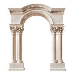 Naklejka premium Elegant beige arched frame with ornate architectural column isolated on transparent or white background.