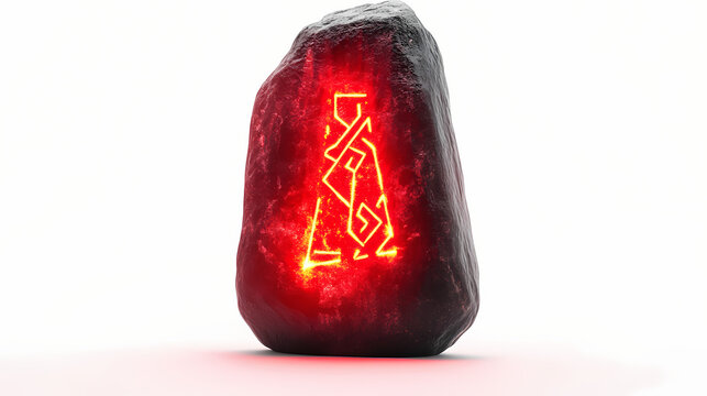 A levitating ancient rune stone, mystical object, glowing red, isolated on white background. Runestone. Illustration