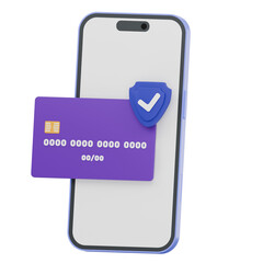 3D Illustration of Smartphone with Credit Card and Security Shield