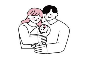 若い夫婦と赤ちゃんのイラスト