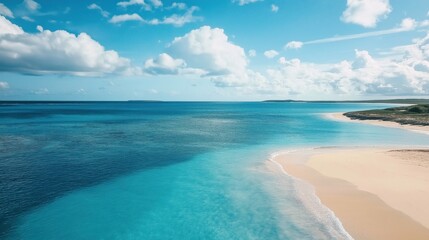 Picturesque view of the sandy beach and blue sky