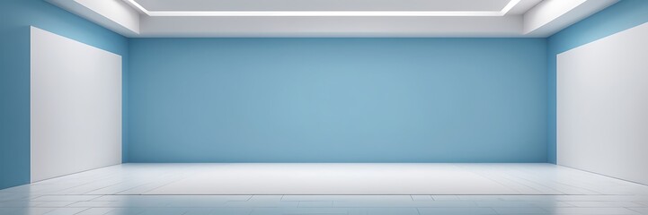 Minimalist Modern Interior with Empty Display Area on Gradient Blue Background