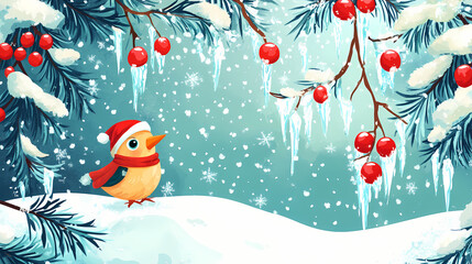 Winter solstice greeting with icicles and snow. Solstice. Illustration