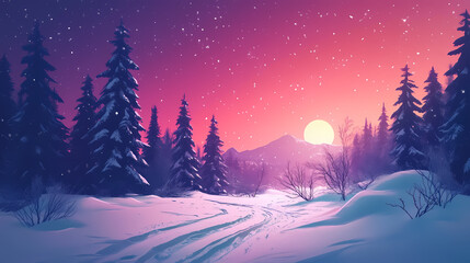 Winter solstice in isolated snowy forest after snow fall. beautifully natural winter scene, blizzard trees, snow,generative ai. snowy forest. illustration. Solstice. Illustration