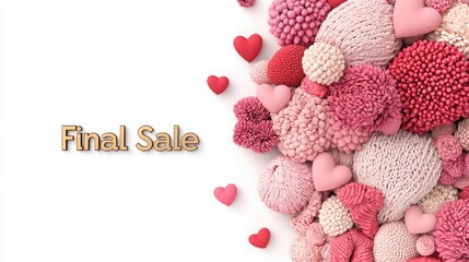 A vibrant display of pink and red elements adorned with hearts, perfect for festive promotional materials.