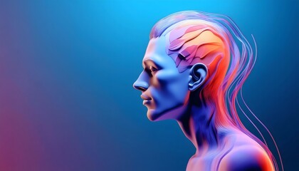 Mental health and depression concepts: Mental health, serene human silhouette in vibrant colors.