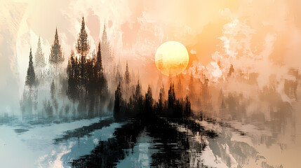 Winter soltice greeting card generative ai. Solstice. Illustration
