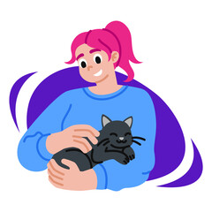 Young woman cradling a cat