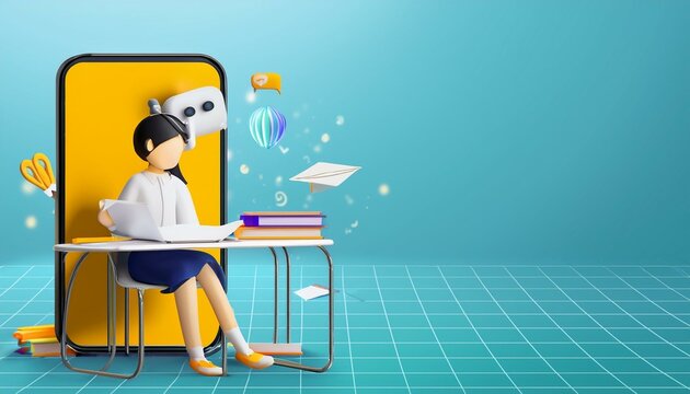Digital Classroom Online Education internet and blank space on phone or online class 3D vector Illustration