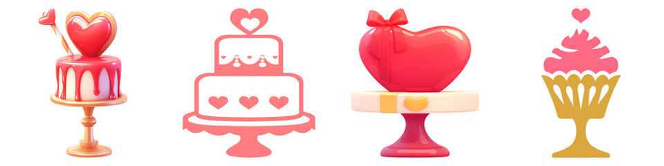 Valentines icon on transparent background. Colorful heart-themed desserts on stands, perfect for celebrations.