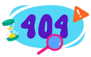 Text 404 error, page not found 