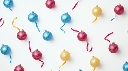 Vibrant Minimalist Cartoon-Style Christmas Decorations Featuring Colorful Ornaments on a Light Background for Festive Seasonal Decor Inspiration