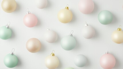 Minimalist Cartoon Style Christmas Tree Ornaments in Soft Pastel Colors Creating a Whimsical and Cheerful Holiday Atmosphere for Festive Decor