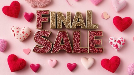 Colorful heart decorations surround bold lettering announcing a final sale, creating a festive atmosphere.