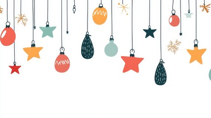 Festive Minimalist Cartoon Style Illustration of Colorful Hanging Garlands and Ornaments for Cheerful Celebrations and Seasonal Decor