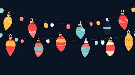 Minimal Festive Cartoon Style Garlands with Colorful Ornaments Perfect for Holiday Celebrations and Seasonal Decor in a Playful Aesthetic