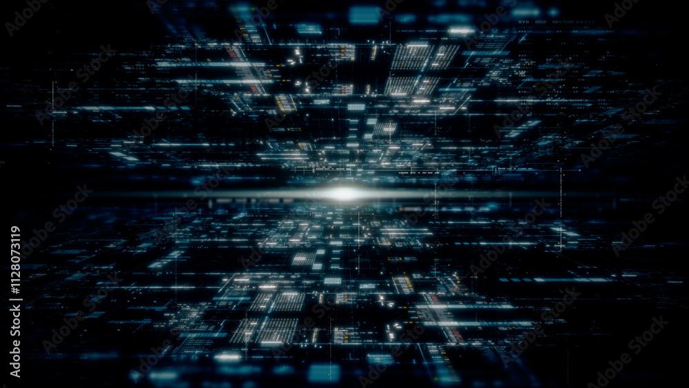 Aufkleber Futuristic metaverse, hi-tech digital data telemetry with encrypted numbers, display dynamic background for computer desktop screen display format