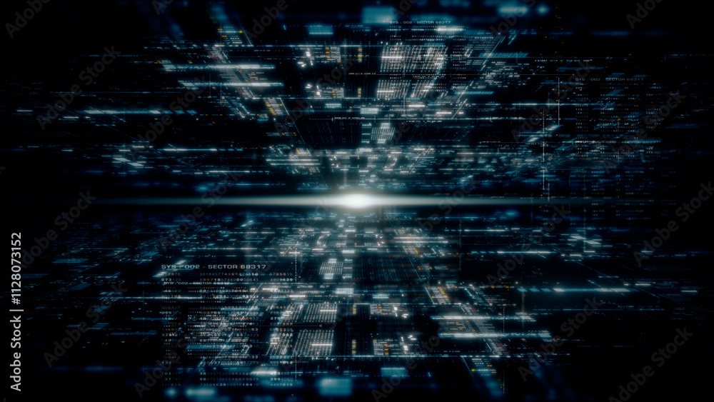 Leinwandbilder Futuristic metaverse, hi-tech digital data telemetry with encrypted numbers, display dynamic background for computer desktop screen display format