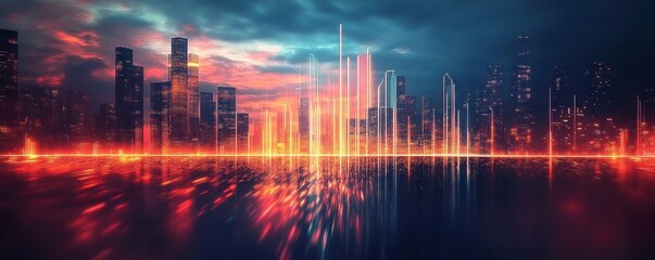 Futuristic Neon Skyline Background Abstract Technology Graphic Resource