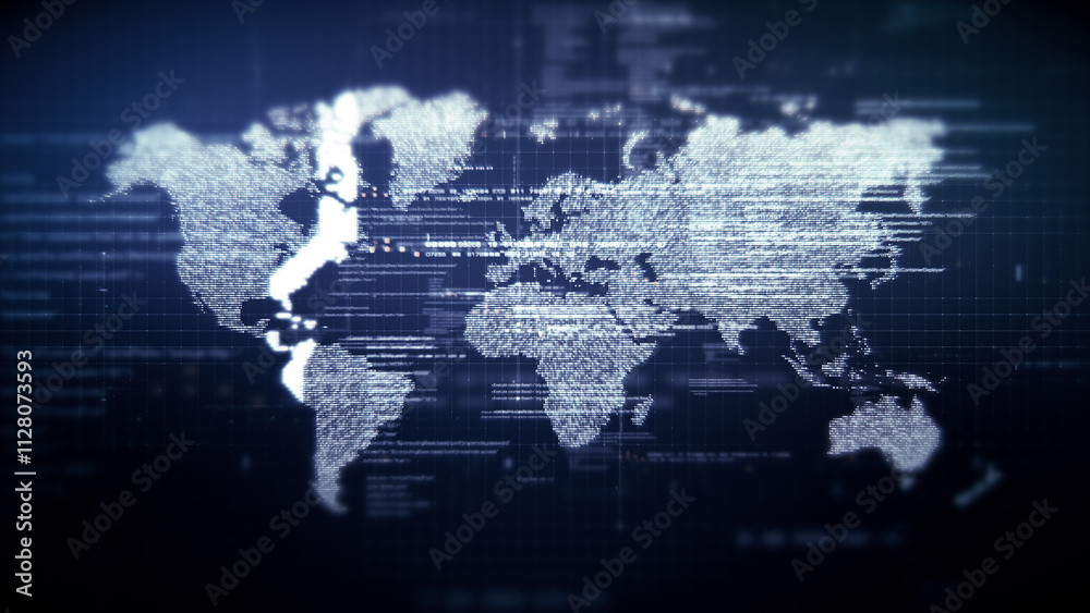 Fototapete Futuristic metaverse, hi-tech digital data telemetry with encrypted numbers, display dynamic background for computer desktop screen display format