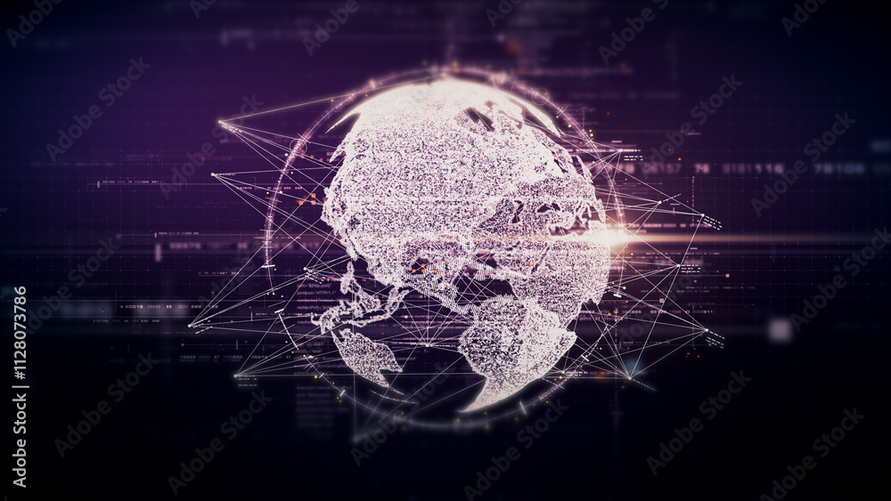 Aufkleber Futuristic metaverse, hi-tech digital data telemetry with encrypted numbers, display dynamic background for computer desktop screen display format