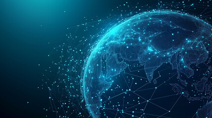 Fototapeta premium Visual representation of a digital globe with interconnected nodes and network lines