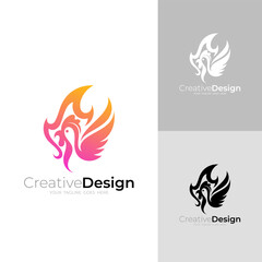 flaming chicken and fire icon, red color design, restaurant