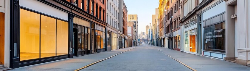 Empty storefronts on a city street, symbolizing business defaults and economic slowdown