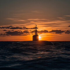 Fototapeta premium Submarine exploration at sunset over ocean aerial view nature documentary tranquil environment marine science concept