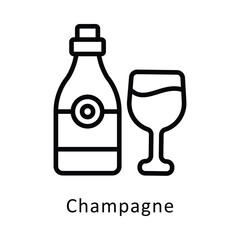 Champagne Vector Outline Icon. Eps file 10