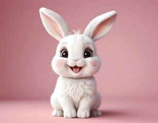 Obraz premium Adorable White Bunny With Big Eyes on a Pink Background