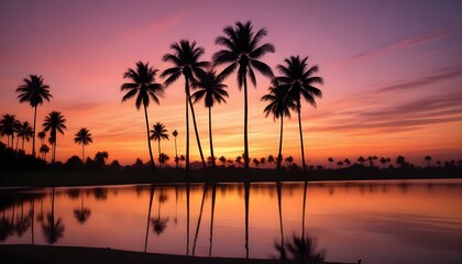 Morning Sunrise Evening Sunset Ocean Palm Coconut Tree Sunlight Peaceful Horizon Background Texture
