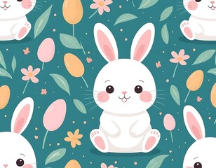 Adorable White Bunny With Big Eyes on a Pink Background