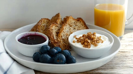 breakfast with milk and croissant