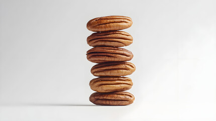 A stack of pecans arranged in a small heap on white background