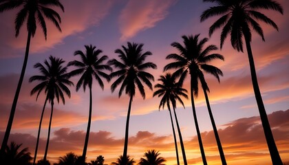 Obraz premium Morning Sunrise Evening Sunset Ocean Palm Coconut Tree Sunlight Peaceful Horizon Background Texture
