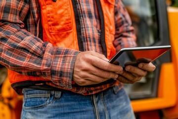 Fototapeta premium Construction Worker Using Tablet at Job Site