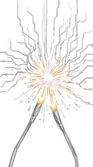 Obraz premium A dynamic illustration of fiber optic cables with illuminated ends spreading light rays rich deep teal luxurious and vibrant light streaks vibrant colors surrounded by digital circuitry and connection