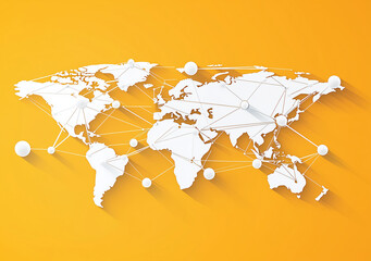 World map with interconnected nodes illustrating global networking on a bright background