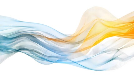 Abstract blue and orange flowing waves on white background.
