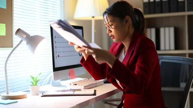 Businesswoman experiencing stress and frustration at work. Woman experience stress when they sit at their desks for long periods of time.