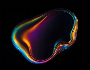 Colorful shiny Bold holographic liquid blob Iridescent wavy melted substance material isolated on  black background 