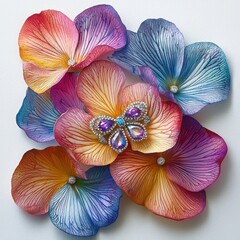 Vibrant and artistic depiction of colorful flowers with a butterfly centerpiece.