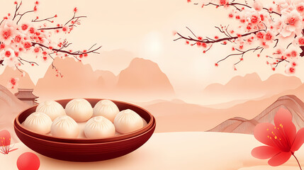 Dongzhi festival, celebration, copy space background text , winter solstice festival in china, traditional chinese. shiruko tangyuan rice dumplings,. Solstice. Illustration