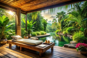 Fototapeta premium Thai Spa Retreat: Luxurious Massage, Herbal Compress, and Zen Foot Baths
