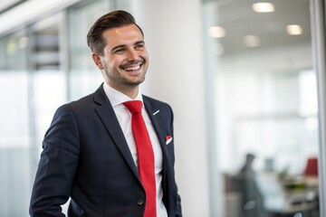 Naklejka premium Handsome businessman in formal wear smiling and looking at camera