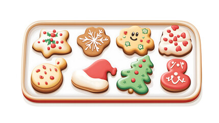 Naklejka premium Colorful Assortment of Festive Christmas Cookies on a White Background, Perfect for Holiday Celebrations and Seasonal Baking Inspiration
