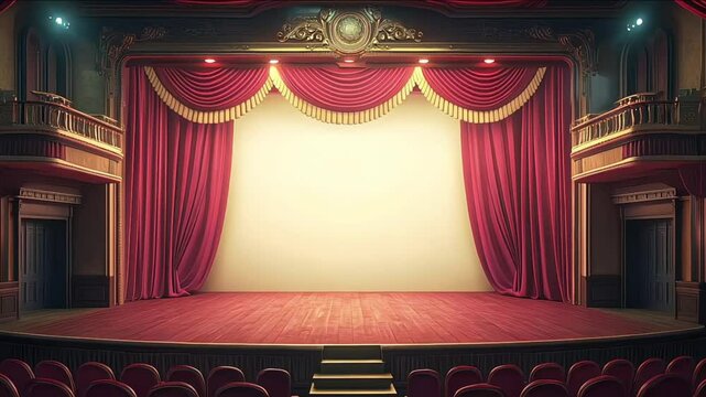 movie theater, vintage cinema with blank screen mock up
