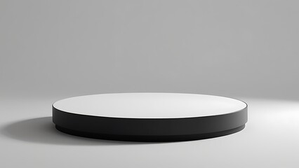 Minimalist Modern Circular Matte Black Platform with Tiered Design on Light Gray Background