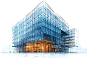 Fototapeta premium Modern office building in the city with glass windows and a sleek exterior design